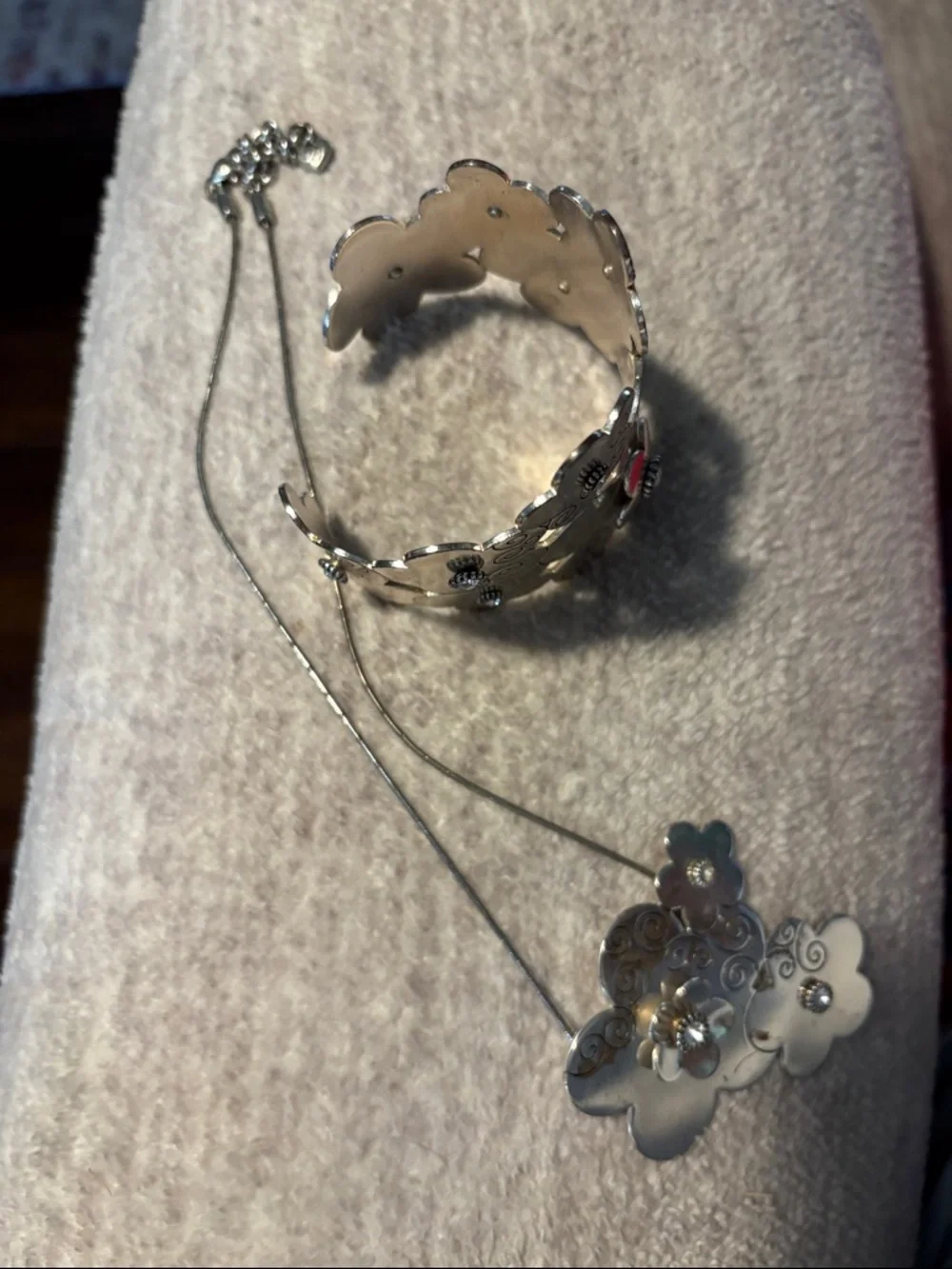 Brighton Silver Floral Cuff Bracelet and Pendant Necklace Set - Picture 2 of 5